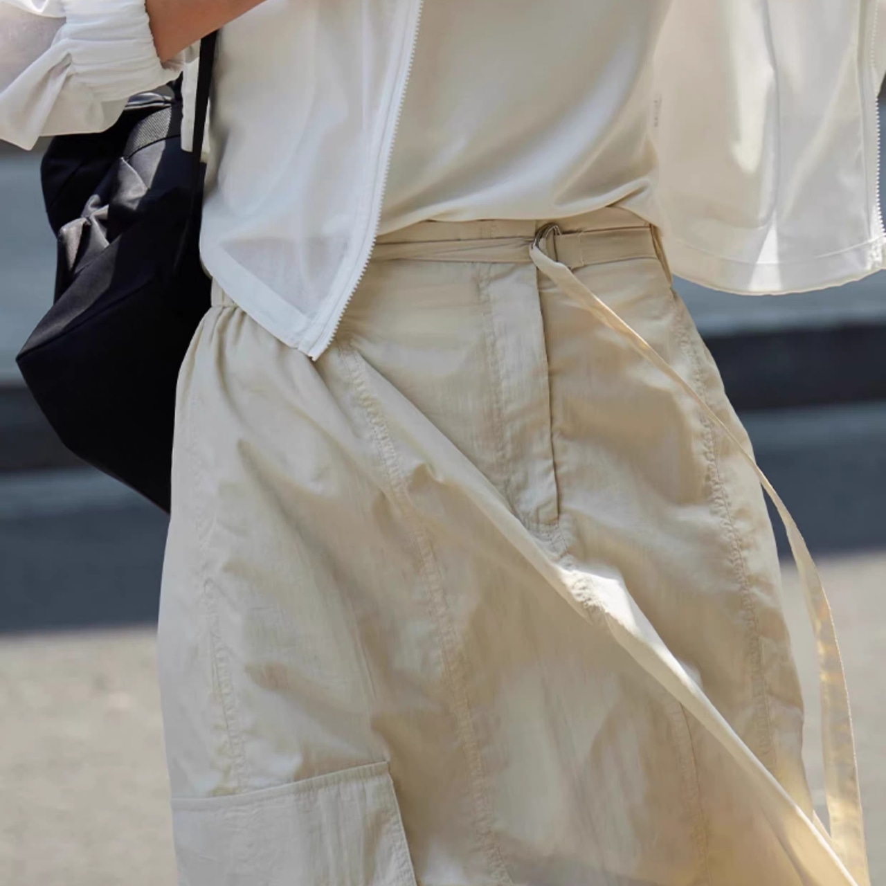 Belted midi-length cargo skirt 【2color】T4330