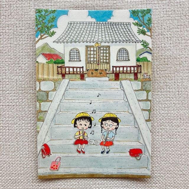 ちびまる子ちゃん　神社　原画ポストカード　CA26