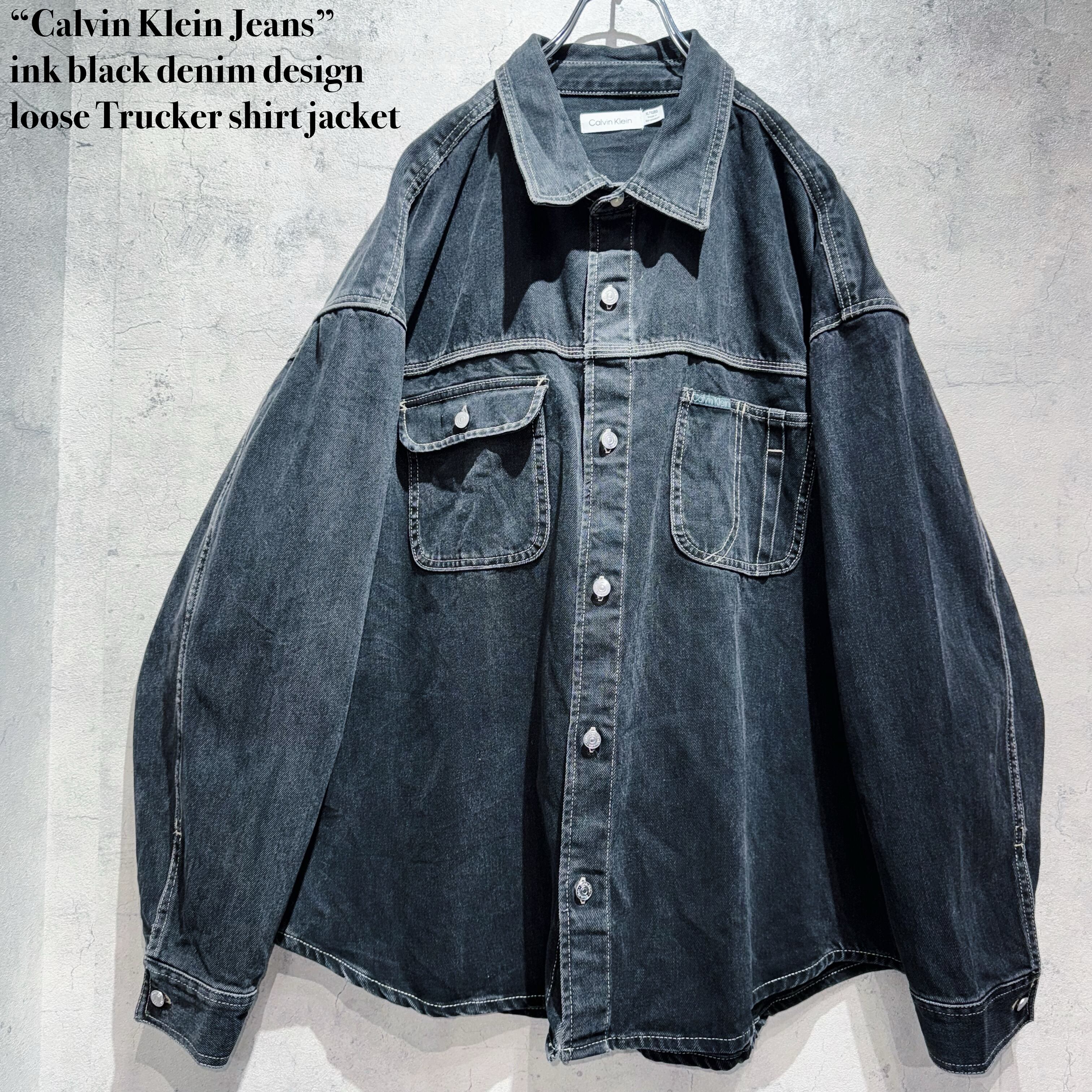 “Calvin Klein Jeans”ink black denim design loose Trucker shirt jacket