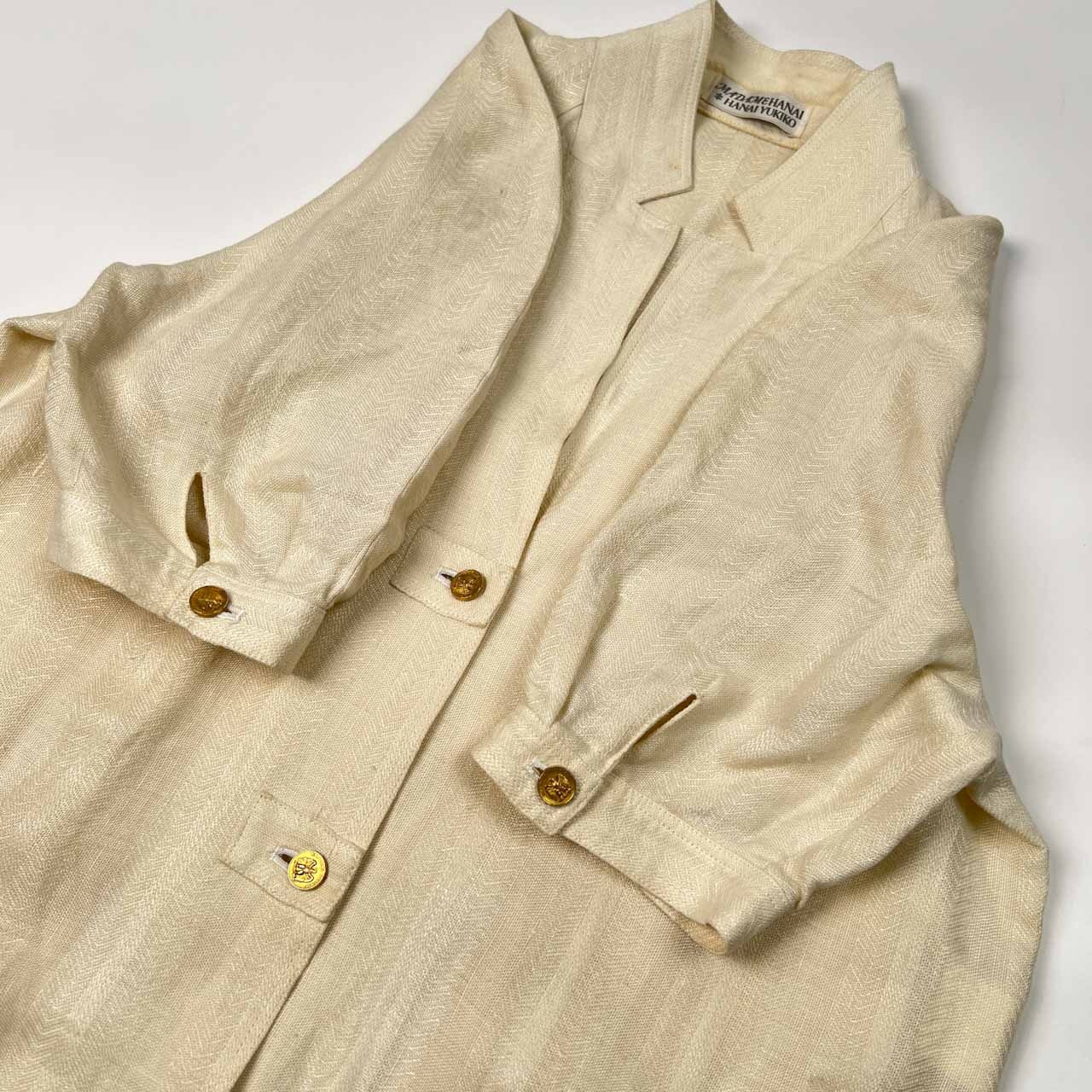 madame hanai HANAI YUKIKO マダムハナイ ハナイユキコ 金ボタン 麻100% リネン ワンピース /アイボリー系/ビンテージ