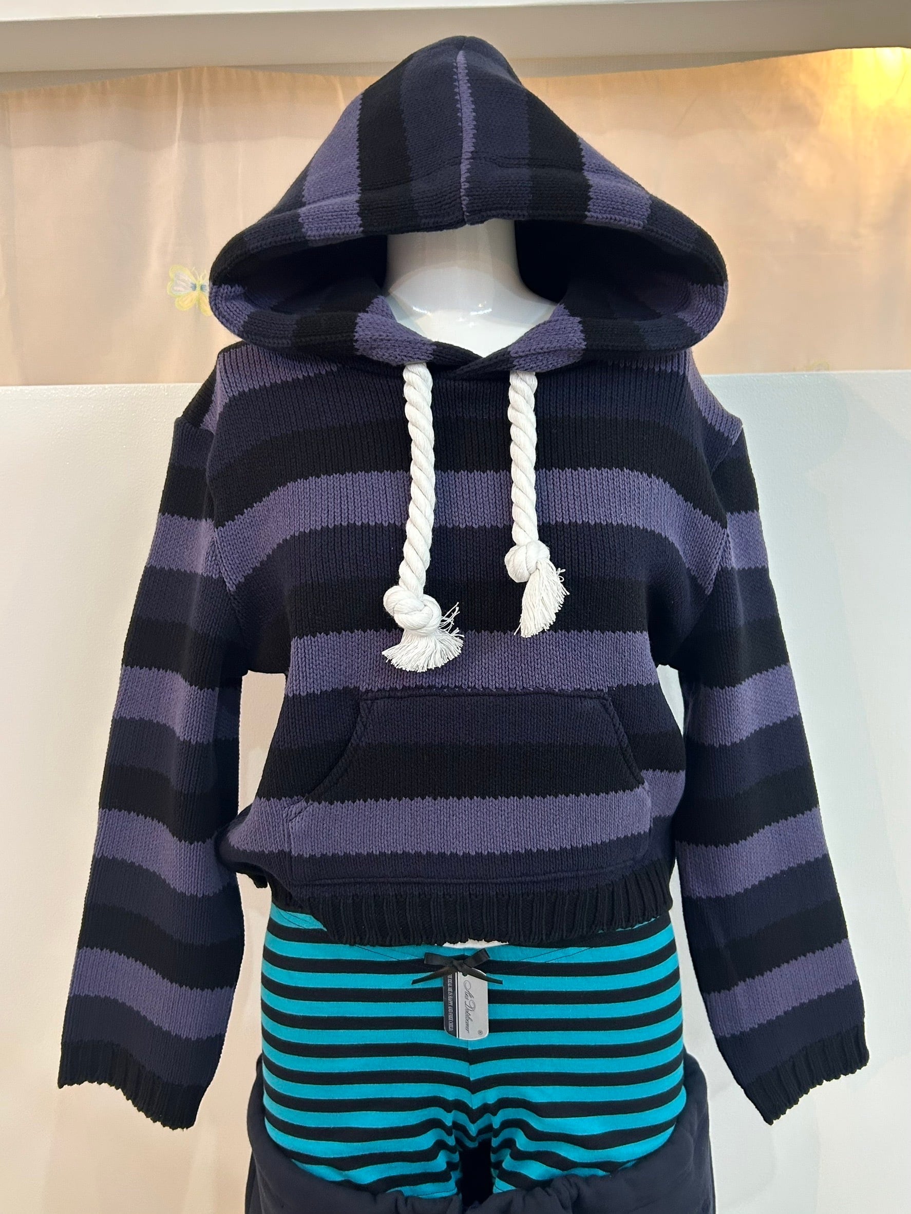 Ans Dotsloevner doll hoodie knit / grey blue | itimi