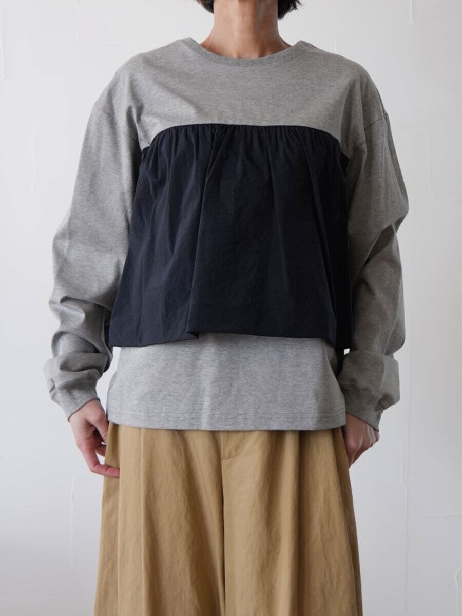 【SALE】332. CLOCHE クロシェ / バルーンビスチェ付きトップス(グレー×ネイビー/ブラック×ブラック) (612-85024)