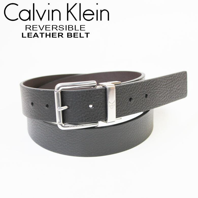 ★Calvin Klein Jeans 大人気の新ロゴバックルブラック本革ベルト