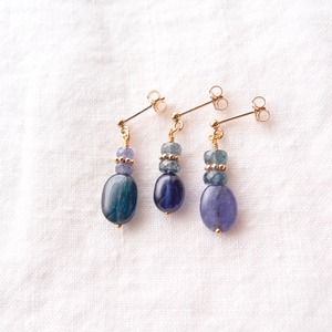 【K14gf】Blue Sapphire × Kyanite Mini Earrings/ブルーサファイア×カイヤナイト ミニスタッドピアス
