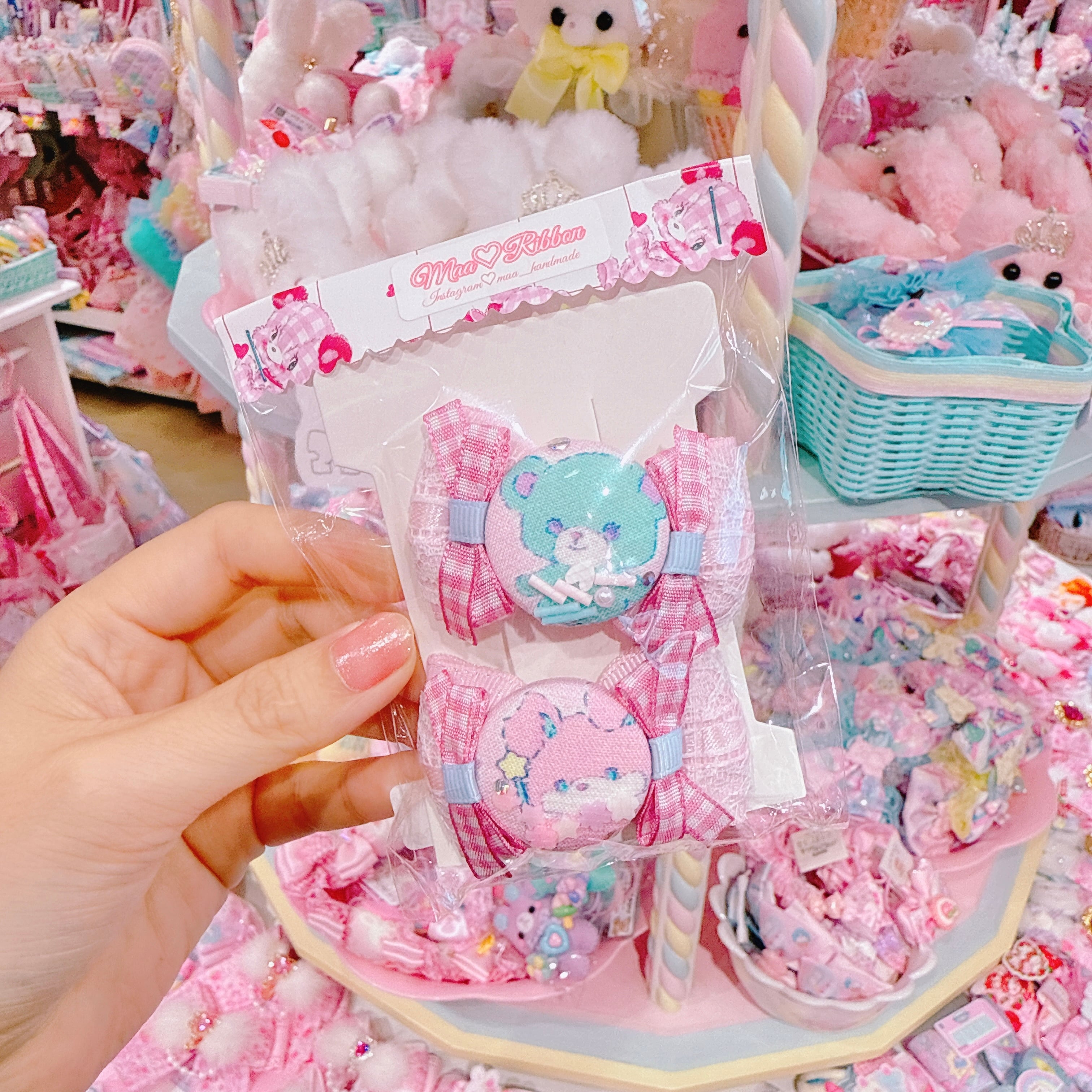 【R14】50-3くるみキャンディリボンツインヘアクリップ