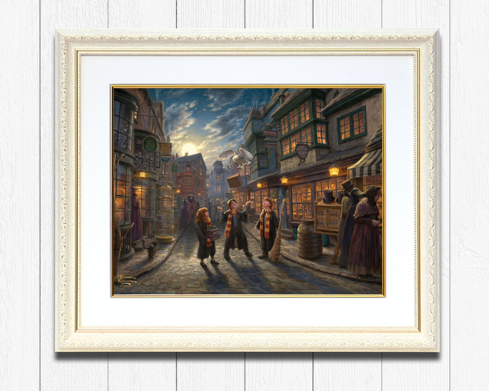 トーマス キンケード スタジオ「ハリー・ポッター/ダイアゴン横丁」額縁 作品証明書 展示用フック付き アートプリントポスター