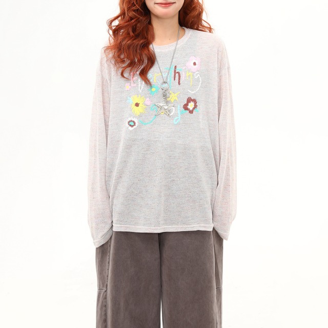 see-through daisy long tee　シースルーデイジーロングティー　J1356