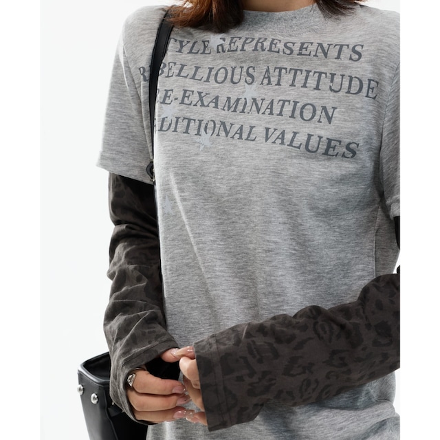leopard-sleeve layered long tee　レオパードスリーブレイヤードロングティー　J2100