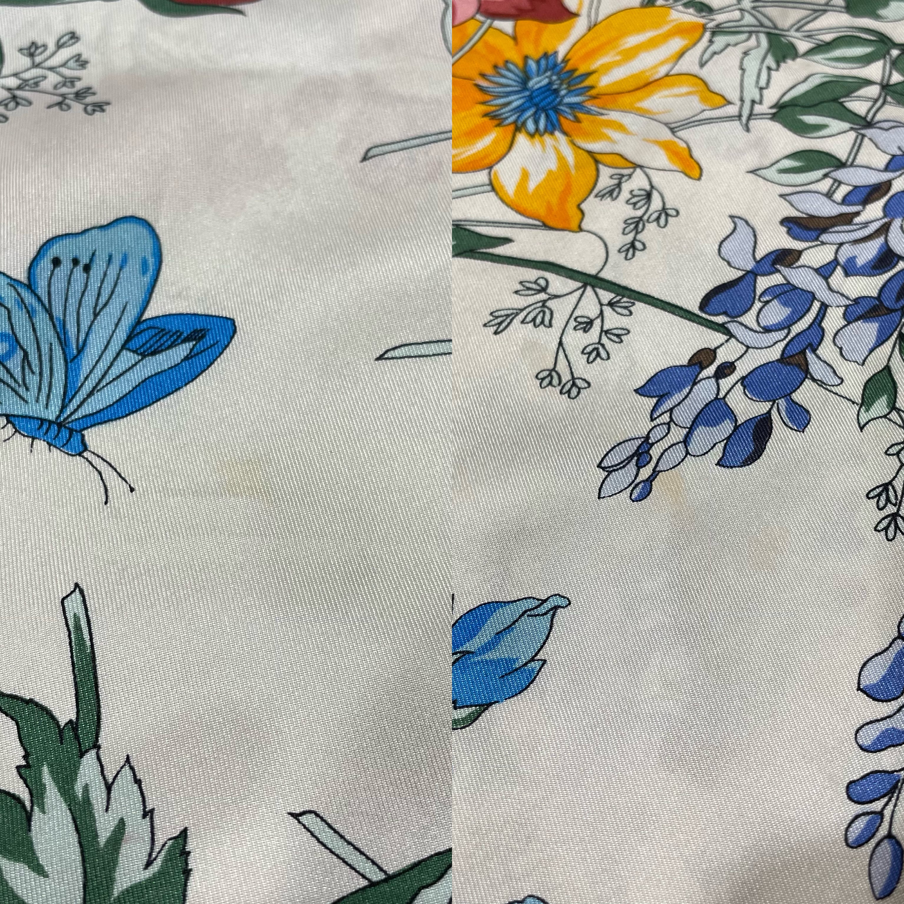 butterfly & flower silk scarf 〈レトロ古着 蝶々＆花柄 シルク ...