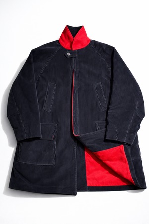 "ARNYS PARIS" Cashmere × Silk Lining Black Corduroy Shawl Collar Half Coat - "CANTER" Model