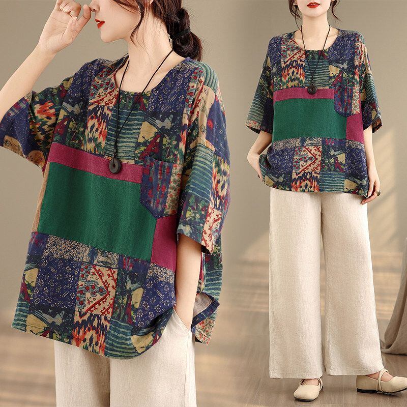PRINT BATWING SLEEVES RELAXED PANEL TOP M-17314