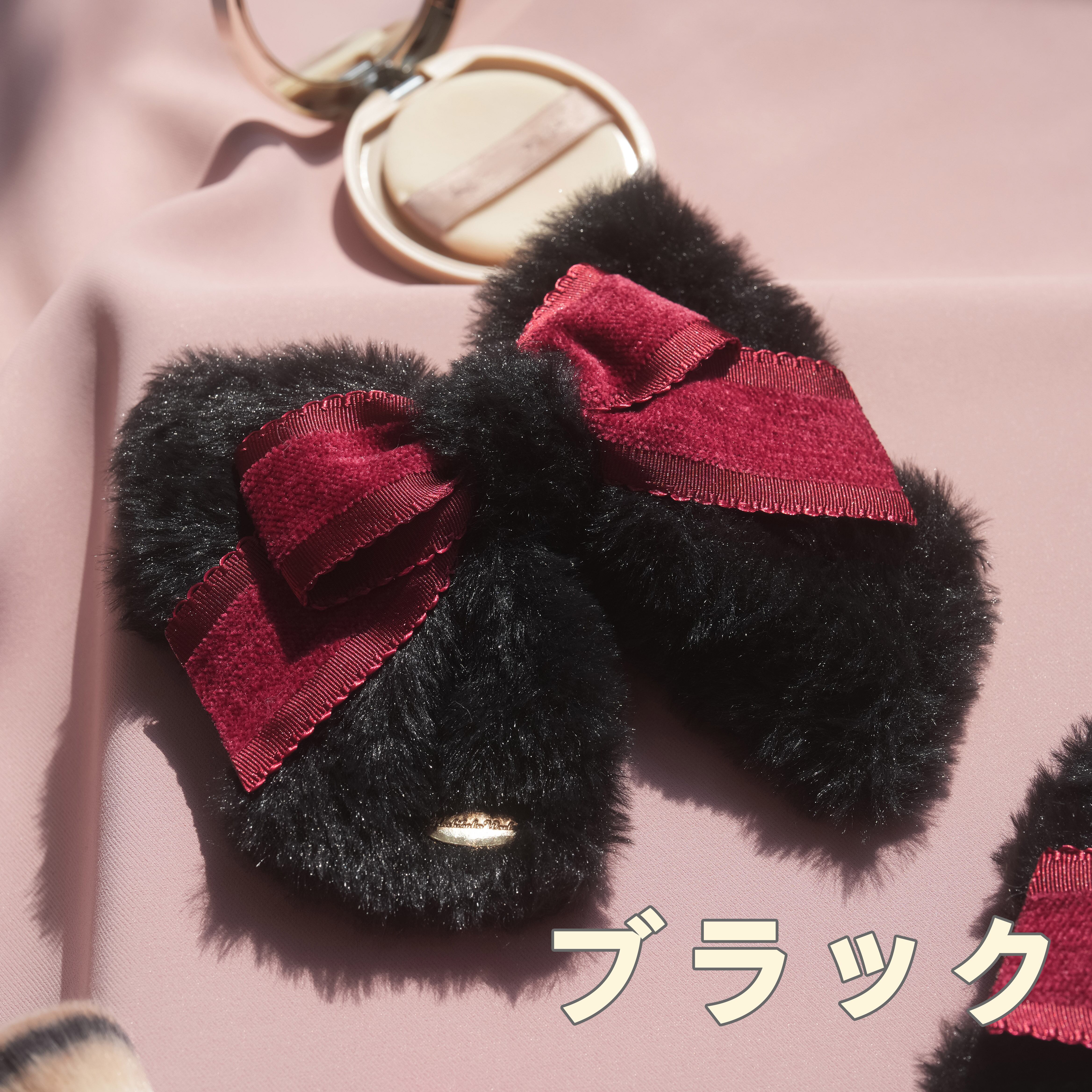 リボン　バレッタ♡リリーファーリボン♡ブラック♡ハンドメイド アイシング・フリル ファーリボンバレッタ 2個セット | HoshibakoWorks