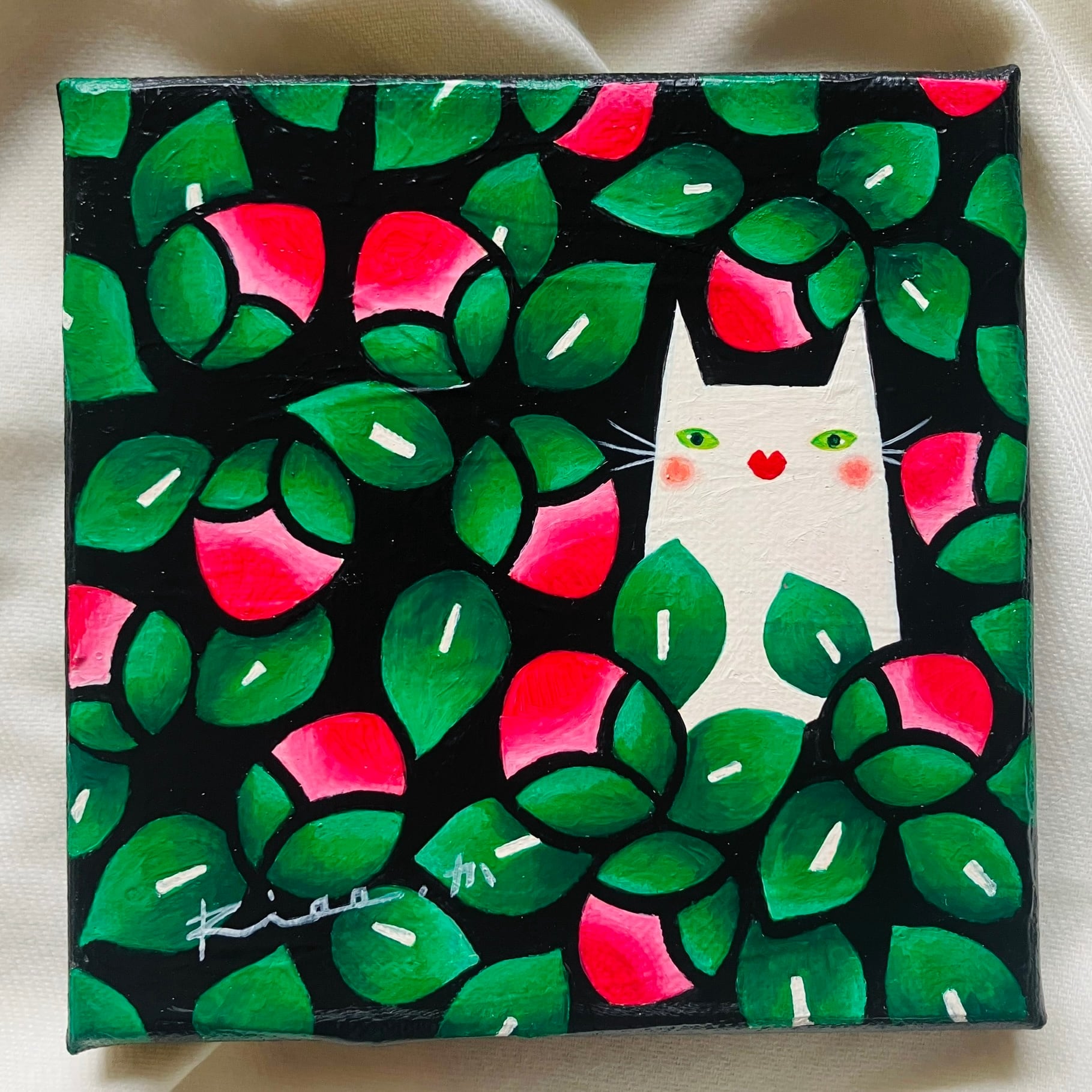 Suicat／原画 キャンバス 絵 絵画 アート イラスト 猫 白猫 | Riee .か