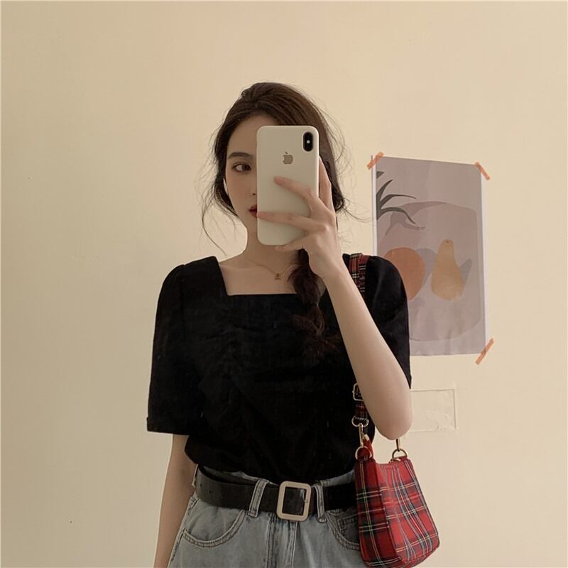 2020年夏の黒の半袖Tシャツの女性 1号婦人66806682443