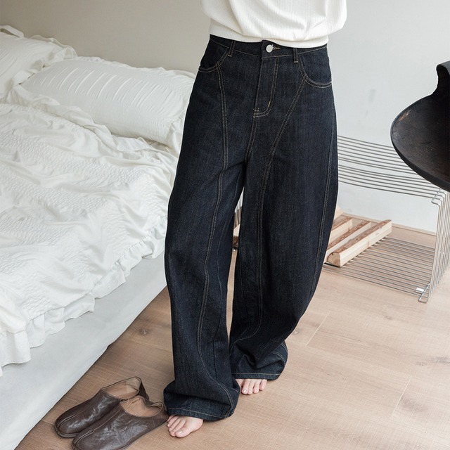 wide straight denim pants