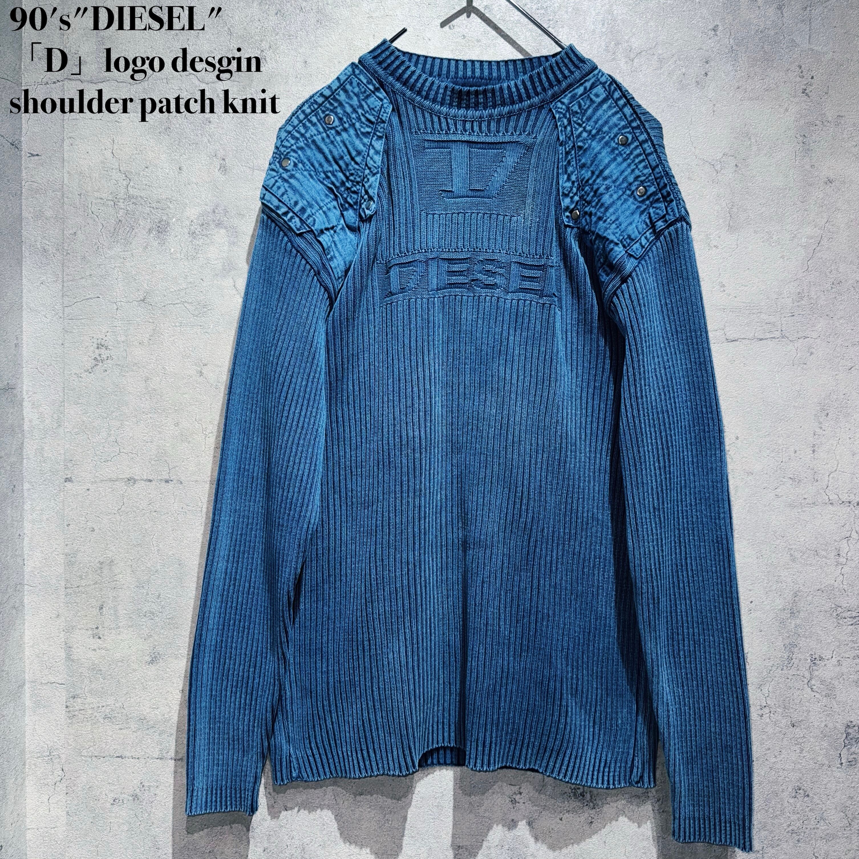 90's"DIESEL"「D」logo desgin shoulder patch knit