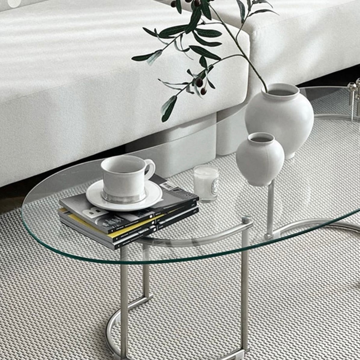 peanut glass table 1000 / ピーナツ ガラス テーブル ソファ リビング