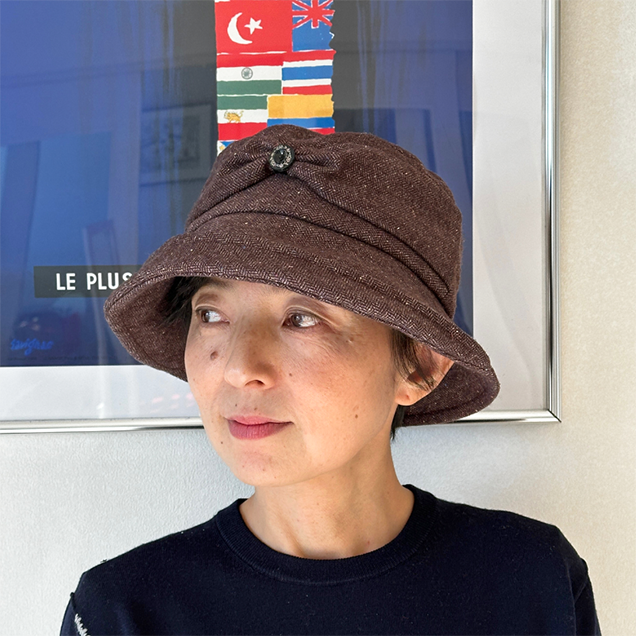 リボンのバケットハット・焦茶ヘリンボーン