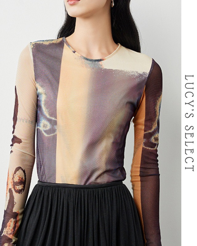 gradient print long T-shirt   A1286