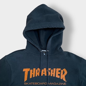 THRASHER スウェット パーカー ロゴ フーディー プルオーバー L ブラック スケボー ボード スラッシャー us古着