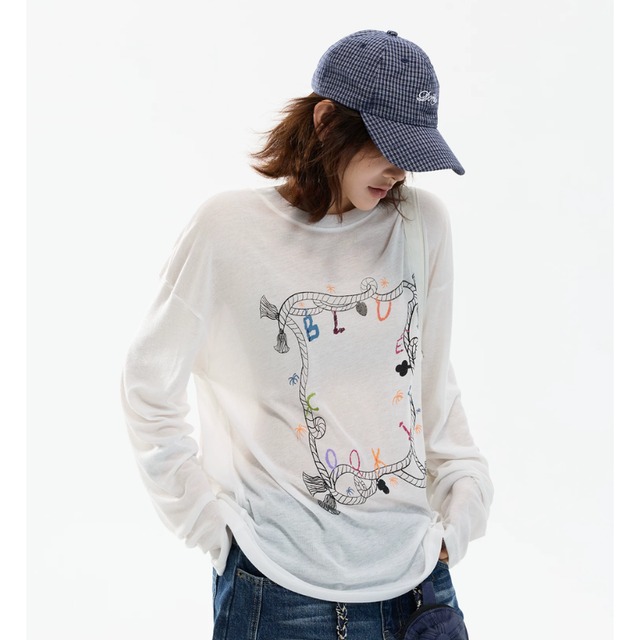 frame graphic sheer long tee　フレームグラフィックシアーロングティー　J2170