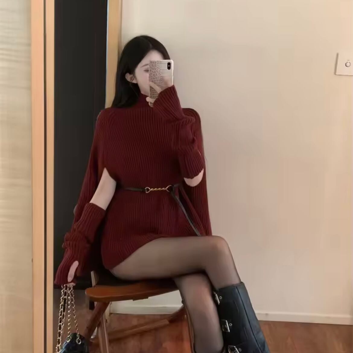arm warmer rib knit poncho