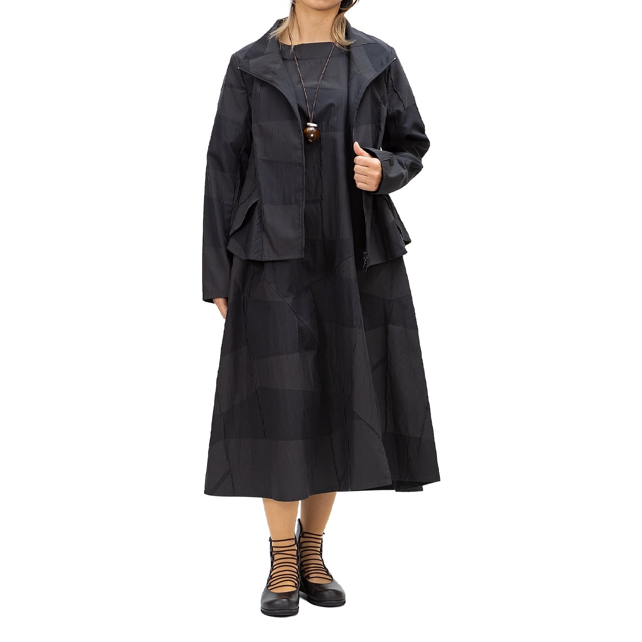 【新作】タックジャガードボーダー Aラインペプラムジャケット【254-4142】