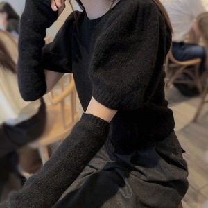 Arm warmer comb knit / Black(1月上旬〜中旬頃発送予定)