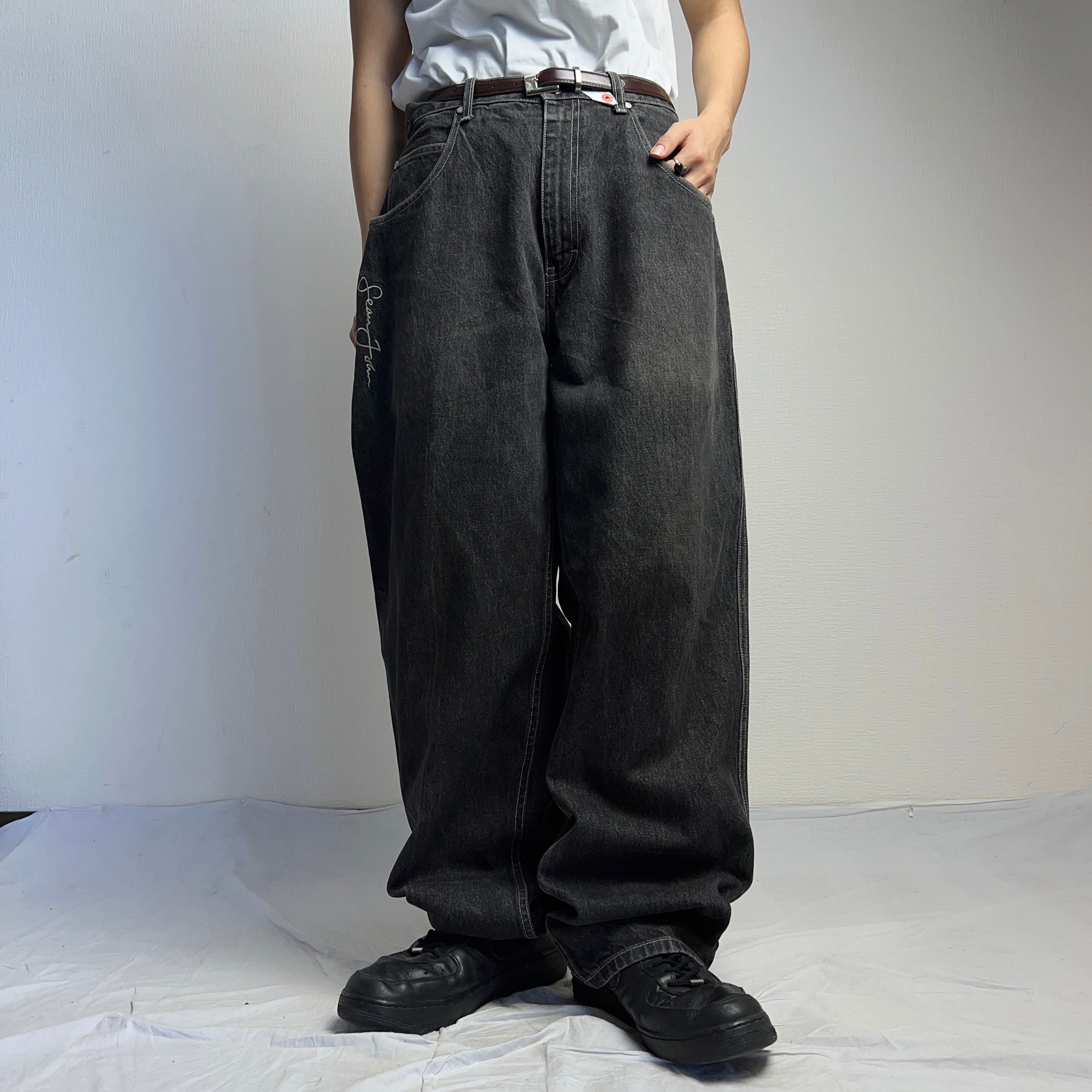 SEAN JOHN” BLACK DENIM PAINTER PANTS 先染め W34 ショーンジョン