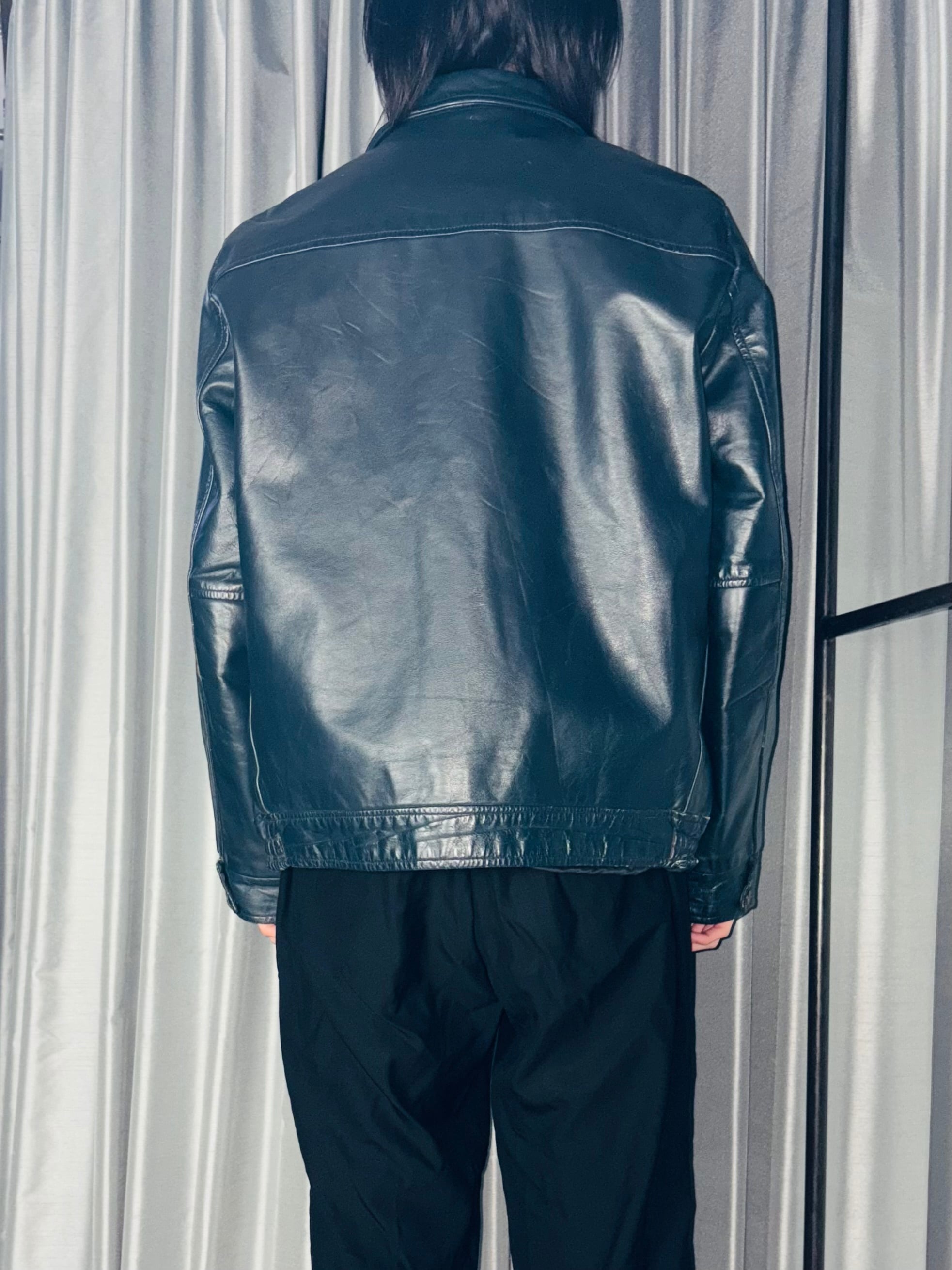 vintage 1970's~80's navy leather award jacket | NOIR ONLINE