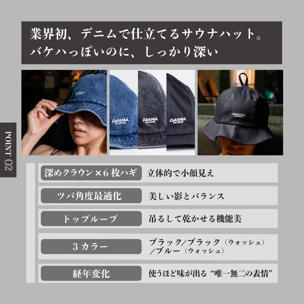 DARMA.】Re:SAUNA SAUNA HAT / ブルーデニム（ウォッシュ加工） | DARMA.