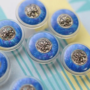 偏光ブルー シルバーフラワー 15mm