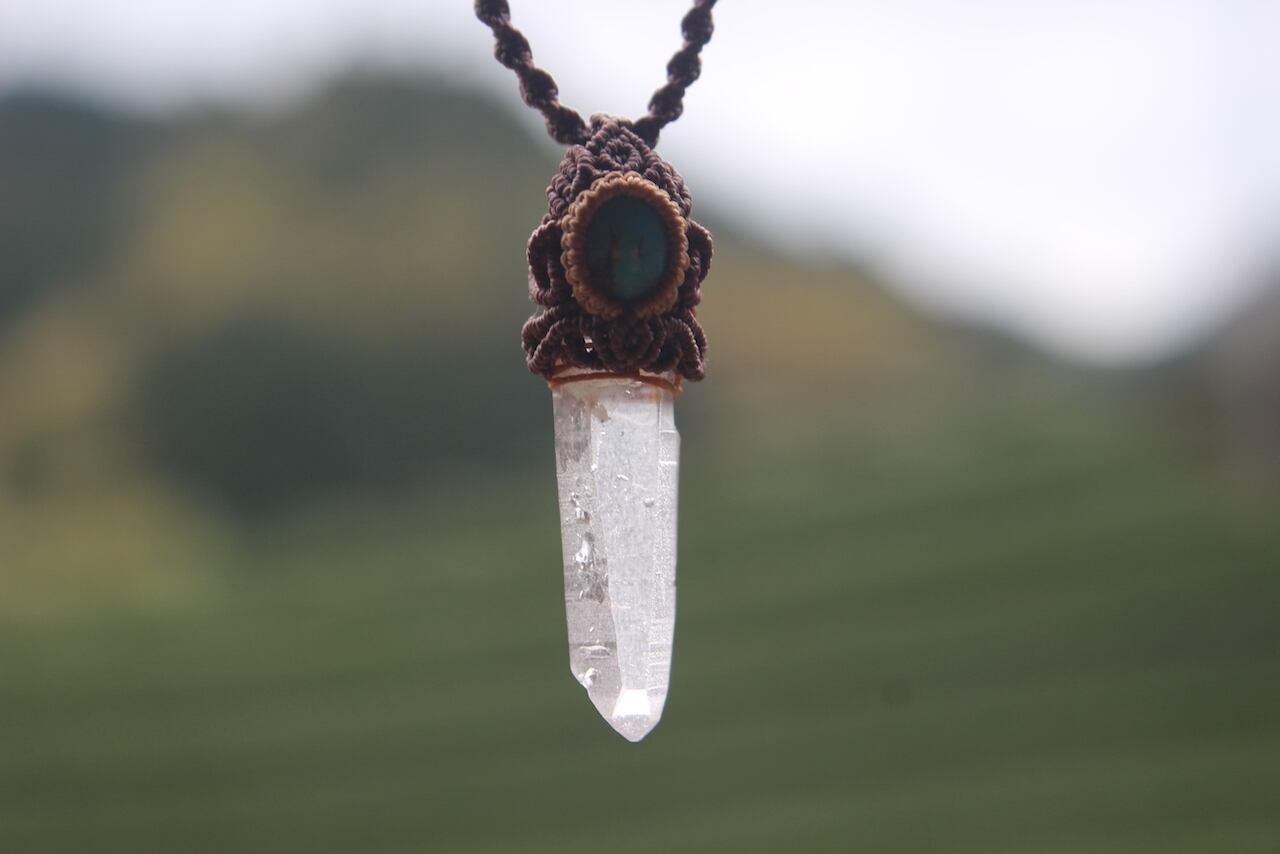 Lemurian Seed Crystal  & Turquoise micro macrame pendant
