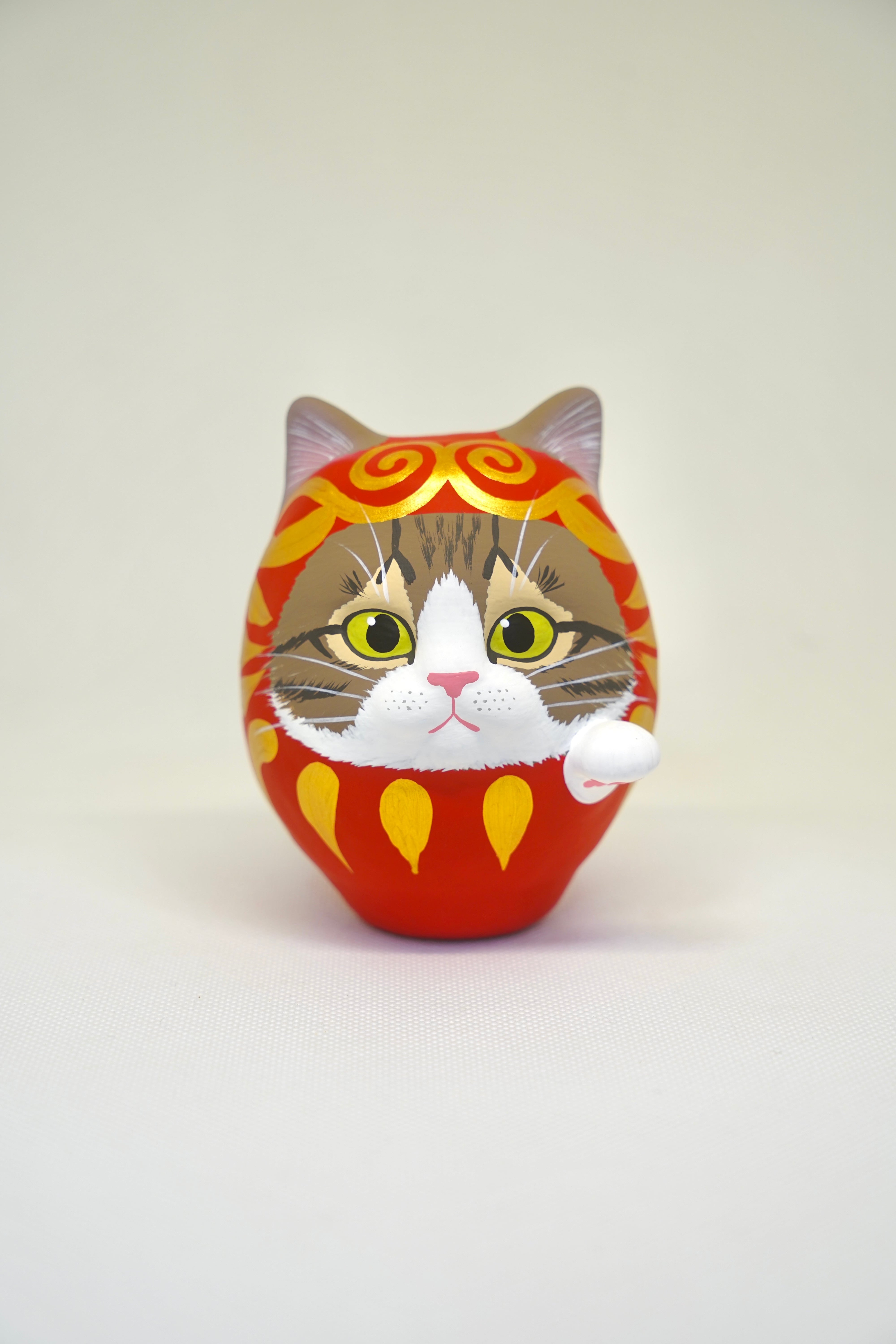 猫だるま【キジ白（長毛）】左手 | だるま屋 るもん