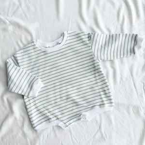 【即納】maki / waffle stripe pullover romper sky stripe