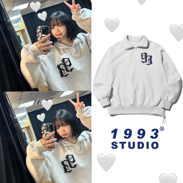 ★LE SSERAFIM チェウォン 着用！！【1993STUDIO】93 LOGO HALF ZIP-UP_3COLOR