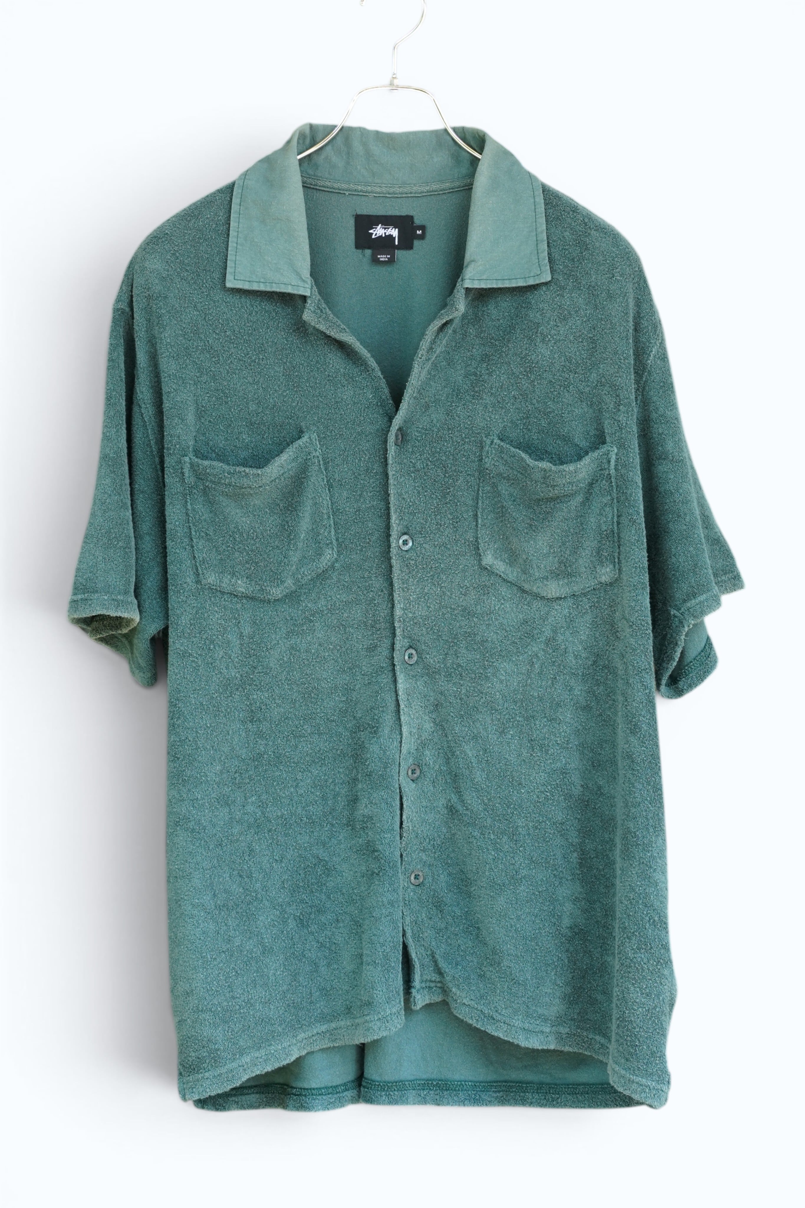 STUSSY REVERSE TERRY SHIRT パイル 半袖シャツ DARK GREEN M