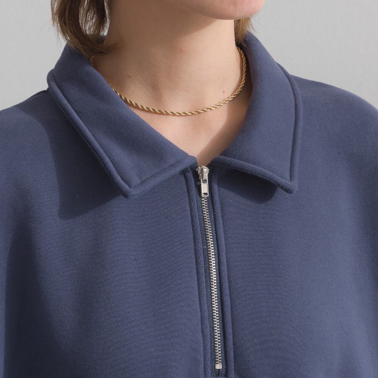 裏起毛ハーフZIPロングスエットワンピ navy | Anfang”
