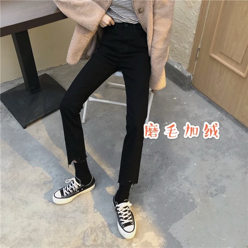 ブラックプラスベルベットジーンズレディース2020年秋冬レトロスリムで用途の広いハイウエストパンツの新バージョン クレセントシティ90223900191