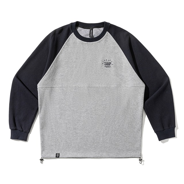 バイカラーラグランスリーブワッフル長袖Tシャツ 00018