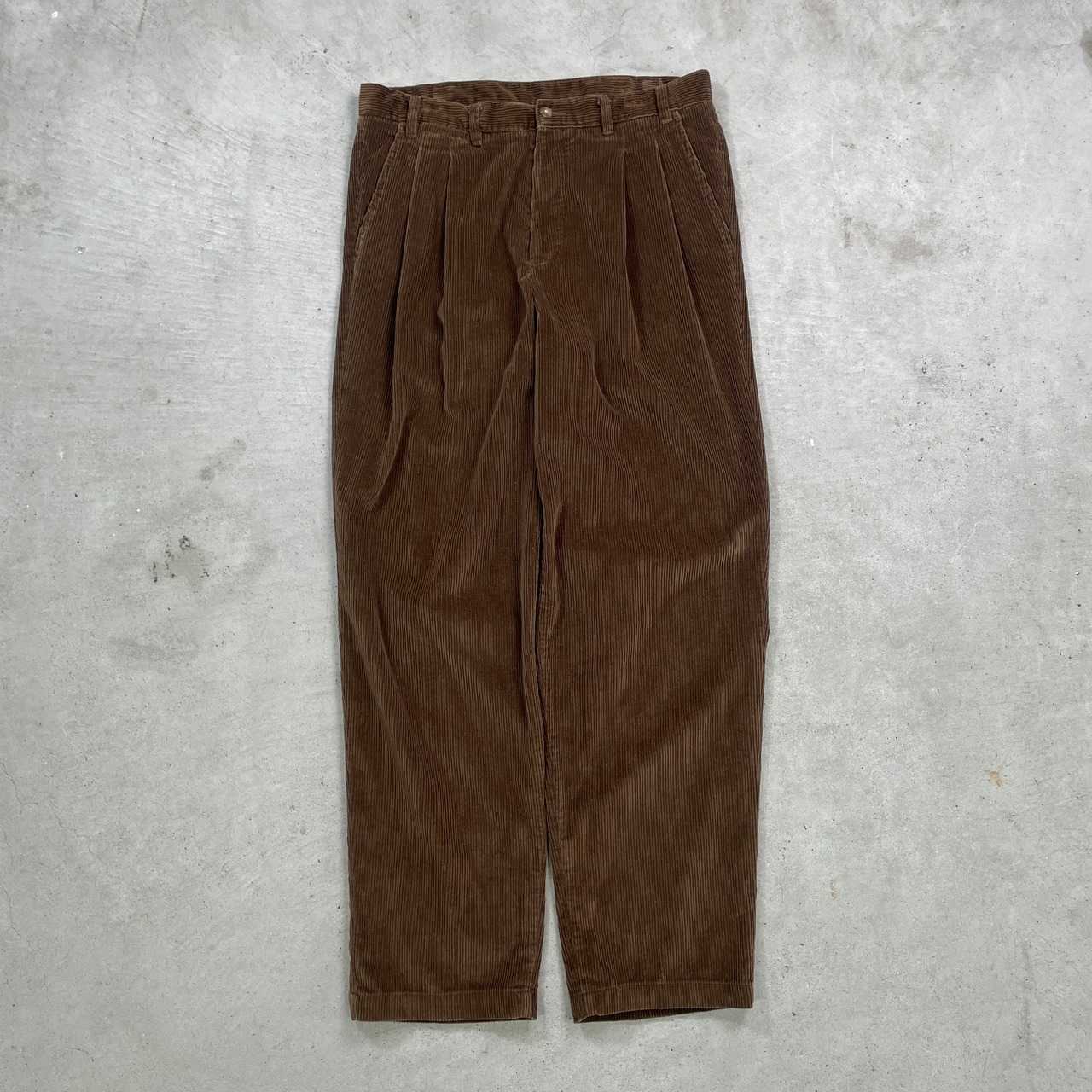 コーデュロイパンツ 2タック メンズW34 古着 テーパード ブラウン 茶色 