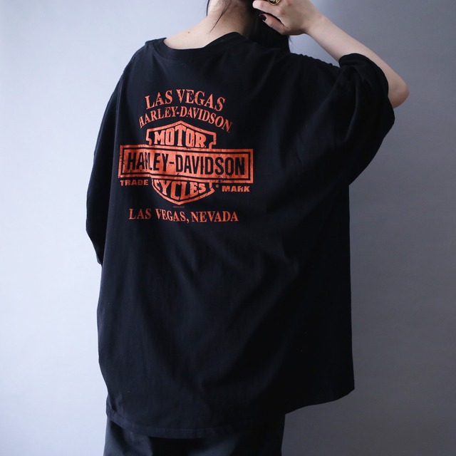 "HARLEY-DAVIDSON" scull×eagle printed super over silhouette l/s tee