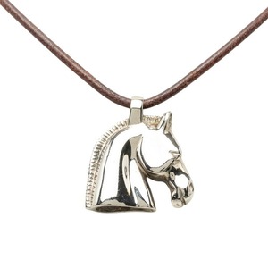 エルメス シュバルホース ペンダント ネックレス シルバー レザー メタル レディース HERMES 【中古】