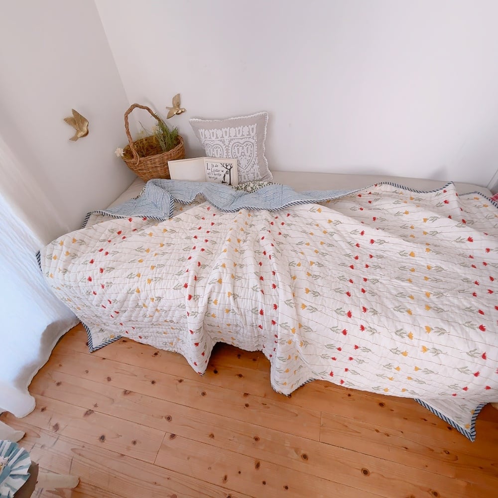 綿入り【M】パリのパン屋さん ブロックプリントキルト | ブロック