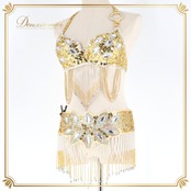 ベリーダンス オリエンタル 衣装 トップス ベルト セット ゴールド系 ラインストーン ビーズ フリンジ 豪華 装飾 スパンコール 金 黄 華やか マジックテープ キラキラ ダンス衣装 ステージ イベント シルバー系 イエロー系