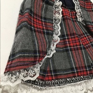 ４。犬 服 犬服 ペット ワンピース 制服風 スカート ネイビー チェック 秋 冬物