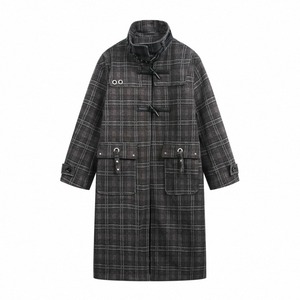 [JIKOO] Checked Stand Collar Coat