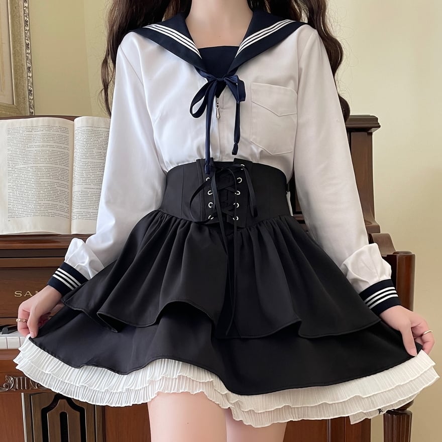即納 ミニスカート Lサイズ 編み上げ バックリボン ウエスト編み上げ