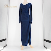 社交ダンス 衣装 スタンダード ドレス ワンピース レッスンウェア パーティドレス 青 フォーマル ブルー系 シンプル 上品 無地 長袖 気品 上質 ドレス 袖付き 着やすい ストレッチ 総丈129cm オシャレ デザイン 謝恩会 結婚式 成人式 発表会 レディース