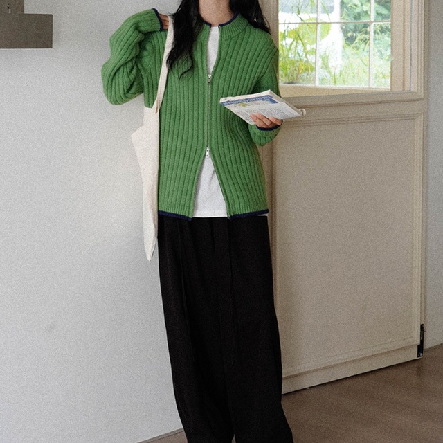 ribbed zip-up cardigan J00150